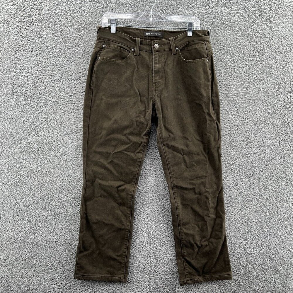 Levis 505 Straight Jeans Straight Leg Womens 10 30X28 Olive Green Stretch Denim*